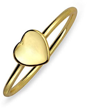 Bling Jewelry Minuscolo Anello Con Monogramma Iniziale A Forma Di Cuore Piatto E Vuoto, Minimalista, Per Adolescenti, Per Donne, Argento 925 Placcato Oro 14K
