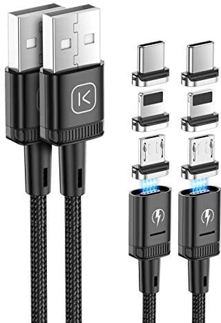 Kuulaa 3-in-1 Magnetic Charging Cable 2 Pack (1M + 1M) Nylon Braided USB C Data Cable for iPhone/Samsung/Micro USB Devices, Black