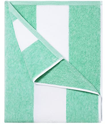 HENBAY Cotton Oversized Beach Towel - Large 70 x 35 Inch Pool Towel, Green Striped Quick Dry Swimming Cabana Towel