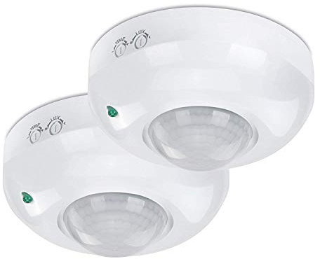 conecto Infrarot Bewegungsmelder Decke innen Aufputz Deckenmontage LED 360° Lichtsteuerung IP20 Dämmerungssensor (2er Set), weiß