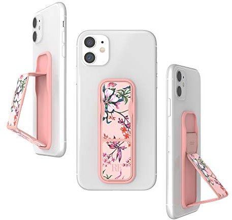 CLCKR Richmond & Finch Phone Grip Holder and Expanding Stand, Universal Finger Grip Kickstand Compatible with iPhone 14/13/12, Samsung S22 and More, Multiple Viewing Angles, Pink Blooms Design