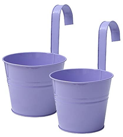 ASSR Hängender Blumentopf mit abnehmbarem Haken, 2 Stück, klein, Metall, lila, Wandmontage, Übertopf, Eisen, Blumenständer, Korb, abnehmbarer Sukkulentententopf mit Drainage, für Zaun, Balkon,