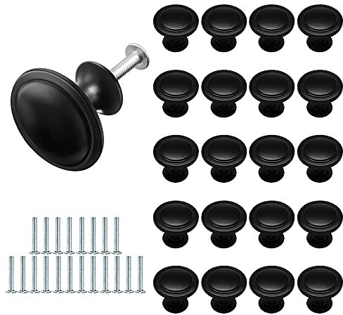 20 Stück Matt-Schwarz Schubladenknopf, Schubladengriffe, Schubladenknöpfe, Möbelgriff, Kommodenknöpfe Rundes Spitzes 27mm Knauf, für Küche Schrank Schublade Kommode Türen Möbel