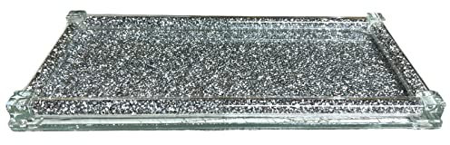 Glamified , glam Diamond Crushed Tray Silver Trimmings Crystal Filled for Tea Coffee Sugar