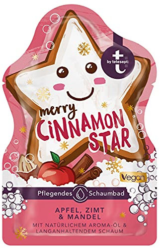 t:by tetesept Pflegendes Schaumbad Merry Cinnamon Star mit winterlichem Duft – Fluffiger Badeschaum für ein winterliches Badeerlebnis – Pflegender Badezusatz – 1 x 40 ml