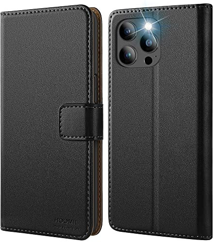 HOOMIL Wallet Case for iPhone 13 Pro Max, Premium PU Leather, Magnetic Flip Protective Phone Cover with Card Holder and Stand Feature - Black