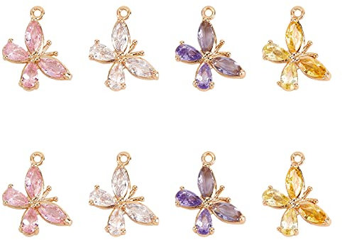 nbeads 8 Stück 4 Farben Schmetterling Zirkonia Charms Anhänger Echte 18K Vergoldete Schmetterlings-Anhänger Klares Goldenes Messing Micro Pave Zirkonia-Anhänger Für Die Schmuckherstellung