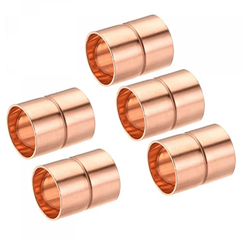 sourcing map Copper Pipe Coupling 22mm Straight Connecting Adapter with Rolled Tube Stop C x C Solder Connection for Plumbing 5Pcs