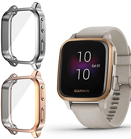 ToVioc [2 Pièces] Coque avec Protecteur d'écran Compatible avec Garmin Venu Sq Music, [TPU Flexible Coque] [Anti-Antichoc] Shell pour Garmin Venu Sq - Rose Gold & Silver