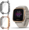 ToVioc [2 Stück] Hülle mit Schutzfolie Kompatibel mit Garmin Venu Sq, Anti-Kratzfest, Vollschutz Shell, Flexible TPU Schutzhülle für Garmin Venu Sq Music - Roségold & Silber
