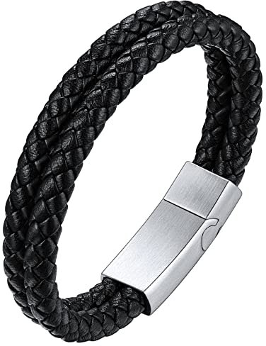 ChainsHouse Leather Bracelets for Women and Men - Rope Bangles, Cord Wristbands, Cuffs, Surfer, Woven, Braided Styles - Boyfriend, Dad Gift - Black