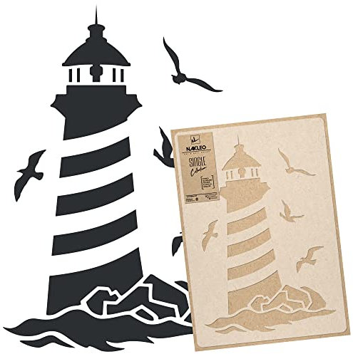 NAKLEO Große Malschablonen 43x64 cm, Leuchtturm Marine Meer Muster, Wiederverwendbare Kunststoff Wandschablone DIY Handwerk, Holz Möbel Boden Stoff