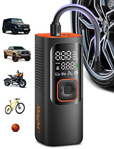 Skight Portable Air Compressor Tire Inflator - Powerful 160 PSI & 2X Faster Tire Inflator, Accurate Pressure LCD Display, Easy Cordless Operation - Portable Air Pump for Car, Motorcycle, E-Bike, Ball