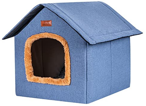 Katzenhaus Hundehaus Outdoor Winterfest, Indoor Katzennest Warm Draußen Hundehöhle Katzenhöhle Mit Abnehmbarem Matte, Faltbare Outdoor Pet House Katzenhütte Tierheim Für Kleine Hund Katze (XL,Blau)