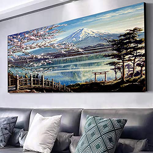 Instarry DIY 5D Broderie Diamant Kit Complet Fleurs de Cerisier et Mont Fuji Tableau Decoration Murale 150x60 cm