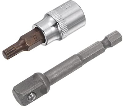 sourcing map M6 Spline Bit Socket, 3/8 Square Drive CR-V Sockets, S2 Steel Bits 1.89 Length with Hex Shank Power Drill Adapter