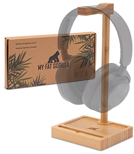 MY FAT GORILLA Kopfhörer Ständer aus Bambus, Kopfhörer Halter mit Smartphone Ständer, Headset Ständer mit Ablage, Headphone Stand aus Holz, nachhaltiger Kopfhörerständer (Bambus Natur)