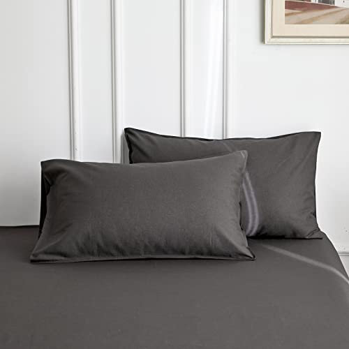 Simple&Opulence Leinen und Baumwollmischung Kissenbezüge Hotel Quality Pack von 2 Atmungsaktiver Kissenbezug mit Umschlag Verschluss Haltbarer Kissenschutz,Dunkelgrau,40 x 80 cm