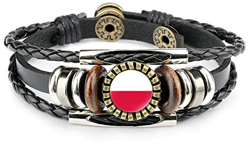 FWSHANGMAO Bracelet Men,Polen Flagge Zeit Stein Armband Geschichtet Geflochtenes Leder Armband Fußball Liebhaber Flaggenmuster Armband World Cup Schmuck Charm Schmuck Für Frauen Männer Geschenk