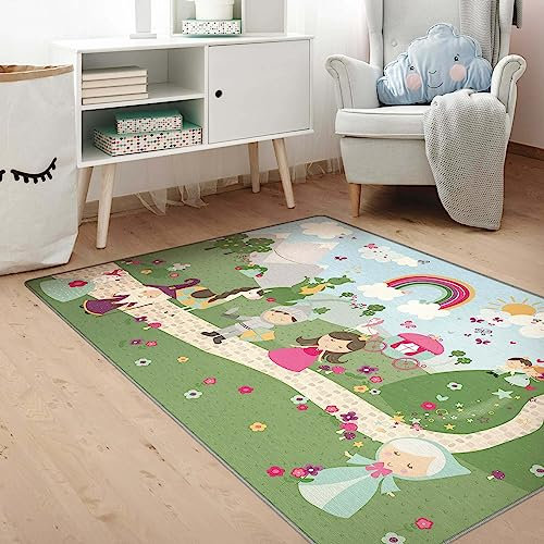 Bilderwelten Kinderteppich Märchenland - Rettung vor dem Drachen Rutschfester Spielteppich Kinderzimmer Teppich 120x180 cm