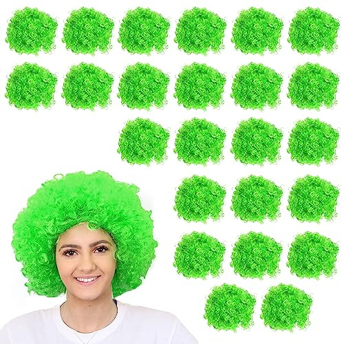 Grüne Afro-Perücke, Kostümzubehör, flippiges großes lockiges Haar, 70er Jahre Disco-Clown, perfekt für Kostümveranstaltungen, 5 Stück