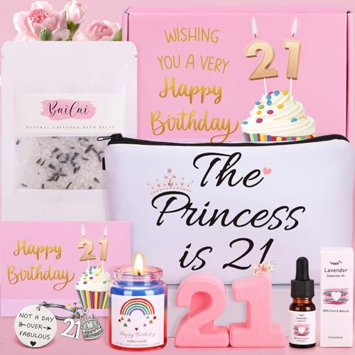 21st Birthday Pamper Gifts for Her Hamper, Happy 21st Birthday Gift Box for Girl 21st Birthday, Female Spa Bath Set 21st Birthday Presents Ideas for 21 Year Old Women Best Friend Sister Daughter Niece