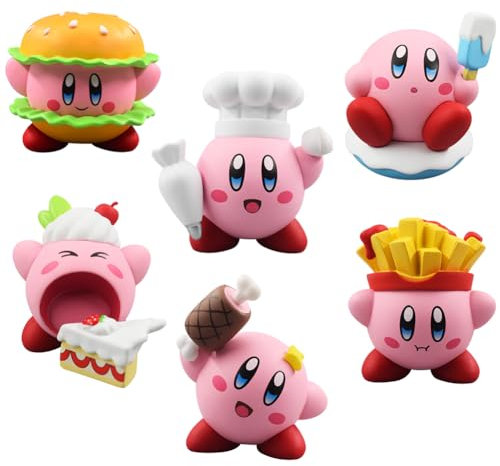 Ksopsdey Kirby Figures 6 Piezas, Kirby Ornamento Mini Juego de Figuras, muñeco Kirby, Kirby Figuras de Cupcakes Artículos, Niños Cumpleaños Party Suministros