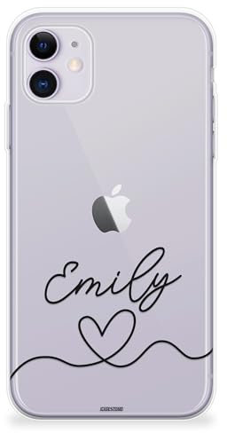 CaseStone Personalised Phone Cases fit Apple iPhone 15 Pro – Custom Design Made in UK Clear Soft Silicone Named Pastel Case Cover – Great Gifts for Significant dates & Black name initials 2