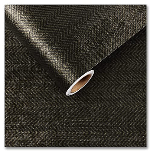 CRE8TIVE Black Gold Faux Grasscloth Wallpaper Peel and Stick Wallpaper for Bedroom Vinyl Wrap for Furniture Textured Wallpaper for Living Room Bathroom Linen Wallpaper Countertop Cupboard 30cm X 200cm