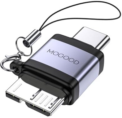 MOGOOD USB C Macho a Micro B Macho, Micro B a USB3.0 C Macho Adaptador de Datos, USB C Macho a Micro B de Carga de Datos Adaptador para Disco Duro Externo SSD, Cámara Digital, Teléfono (1 Pack)