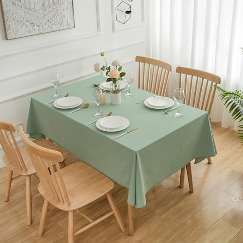 ATsense Tischdecke, Tischdecke Mintgrün, Tischdecken Leinenoptik-100% Gewaschener Baumwolle Eckig Tischtuch 140x200 cm