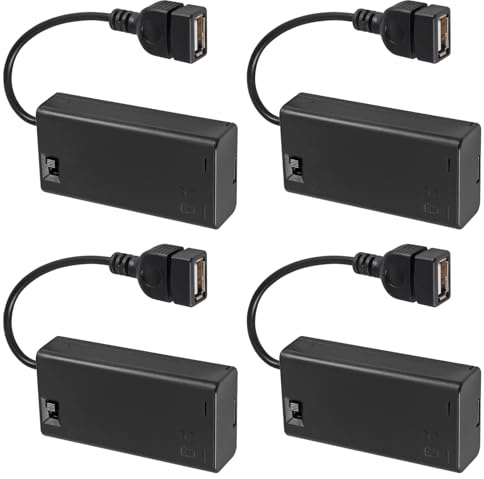 (4er-Pack) 2 AA-Batteriehalter, USB-Buchse 2 AA-Batteriegehäuse Boxhalter mit EIN-Aus-Schalter