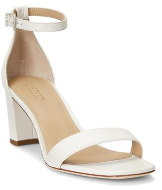 Lauren Ralph Lauren Logan Damen-Sandalen aus brüniertem Leder, Weiß (Soft White), 39 EU