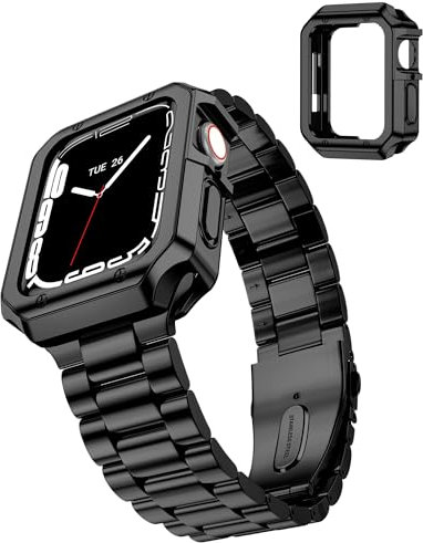 TISIMO Compatibile con Apple Watch Cinturino da 45 mm, 44 mm, 42 mm, 41 mm, 40 mm, 38 mm, da donna, in acciaio inox e metallo, per iWatch Series SE/SE2/9/8/7/6/5/4/3/2/1, lavorazione lucida, 1 con