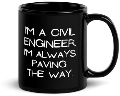 Taza de cerámica negra de 325 ml, con texto motivacional, ingeniero civil, aprendizaje, escuela, profesor, novedad, mujeres y hombres, 38, color negro