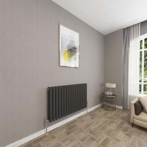 Sky bathroom | 600x1003mm - Modern Black Horizontal Double Panel Oval Column Radiator Central Heating Designer Radiator