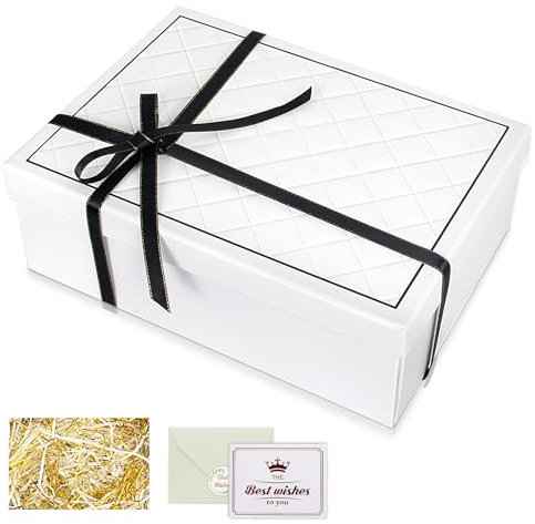 Geschenkboxen mit Deckel,Geschenkschachtel mit Deckel,Weiß Geschenkbox mit Schleife, Rechteck Geschenkbox für Hochzeiten,Weihnachten,Geburtstage,Jubiläen Geschenkverpackung Box