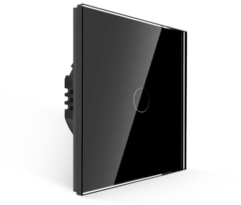 PULSAR Touch Lichtschalter 1 Fach Schwarz Gehärtete Kristallplatte mit LED Hintergrundbeleuchtung Wandschalter 86 x 86 mm Touch Schalter Unterputz 110V - 240V / Nicht Smart Schalter