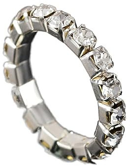 tuwiwol Exquisiter Stretch Kristallring für einen Hauch von Eleganz und elastisch, eignet sich für viele Menschen. Freundschaftsring mit eingelegtem Ring, Silber, 1 Reihe