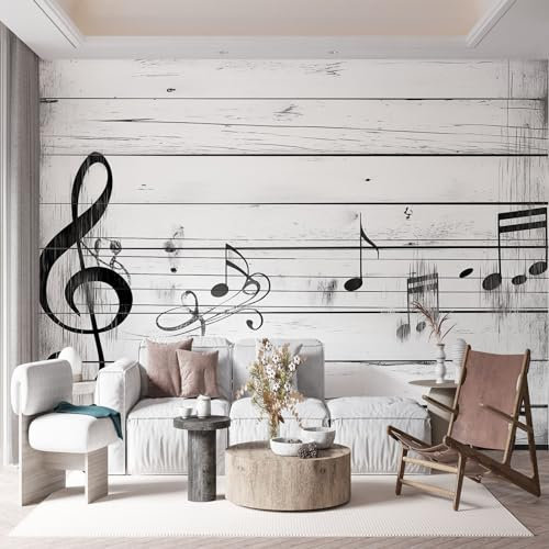 Wall Mural Grey Wallpaper Wood Grain Music Notes Photo Wall, Art Murals Living Room Bedroom Tv Office Restaurant Murals Home Decoration 400 x 280 cm (WxH)