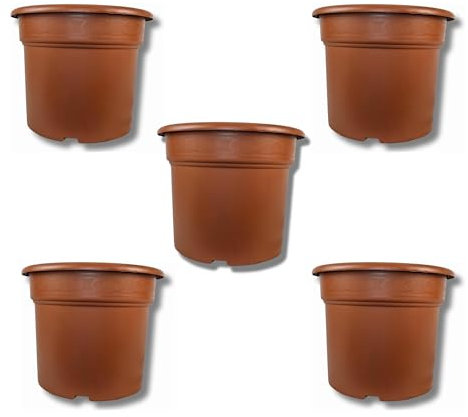 GROWMANIA Pack x5 Maceta Marrón 25L para Plantas | Macetero Decorativo Pequeño para Interior y Exterior | Tiesto para Cultivos