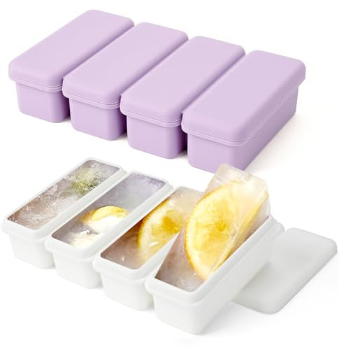 Adorila 2 Pack Silicone Ice Cube Trays, Ice Cube Molds with Removable Lid, Ice Cube Maker for Freezer, Juice, Whiskey, Cocktail, Ice Soup (White, Purple)