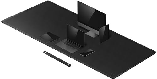 Cacoy 190x70cm Leather Desk Mat, PU Leather Desk Pad Blotter Protector, Large Gaming Computer Mouse Pad, Waterproof Keyboard Mouse Mat, Office Table Cover (Black)