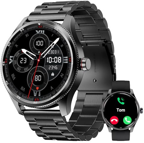 TOOBUR Montre Connectée Homme Lunette Métal avec Podomètre, Smartwatch 100 Sports, Répondre Passer Appel et Cardiofrequencemetre, Étanche IP68 pour Natation, Compatible avec iOS et Android
