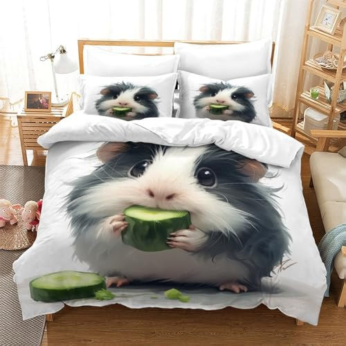 DCABEIOOE Meerschweinchen 3D Print Betten Motiv Bettwäsche Set Bettwäsche Bettbezug Und Kissenbezug Mit Reißverschluss Kinder Bettwäsche Single（140x200cm）