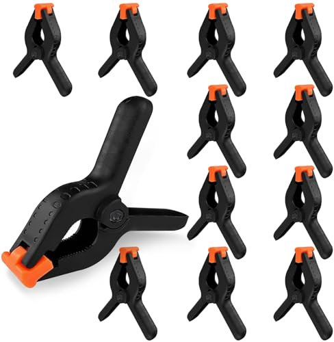 Mauepersu 12 Stück Federklemmen, 4 Zoll Hochleistungs Schwarze Nylon Federklemmen, Leimzwingen mit beweglichen und geriffelten Klemmbacken, für die Holzbearbeitung, DIY, Fotostudios, Fotohintergrund