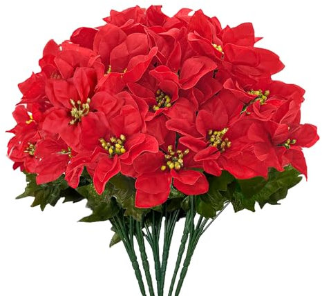 gaoduanluoluo 6 Stück Künstliche Weihnachtsstern Blumen, Weihnachtsstern Künstlich Weihnachtsblumen Rot Christbaumschmuck, Kunstblumen Weihnachten Weihnachtssterne Deko für Hochzeit Vase Außen