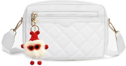 FOSDICK Umhängetasche Mädchen, Kinder Handtasche Geldbeutel Mädchen, Kunstleder Weiße Umhängetasche Kleine Tasche Damen, Crossbody Bag für Kinder