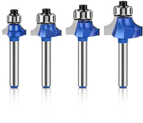 MACHSWON 4 PCS Round Over Router Bits 6mm Shank,Roundover Beading Router Bit Set,Tungsten Carbide Blades,Corner Rounding Edge-Forming,Round Over Edging Router Bits 3.17mm 3.96mm 4.96mm 6.35mm Radius