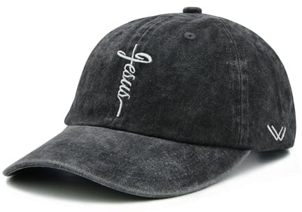 Wodeal Christian Jesus Hat, Religious Gifts for Men Women, Embroidered Adjustable Classic Baseball Cap Black, Black, One size